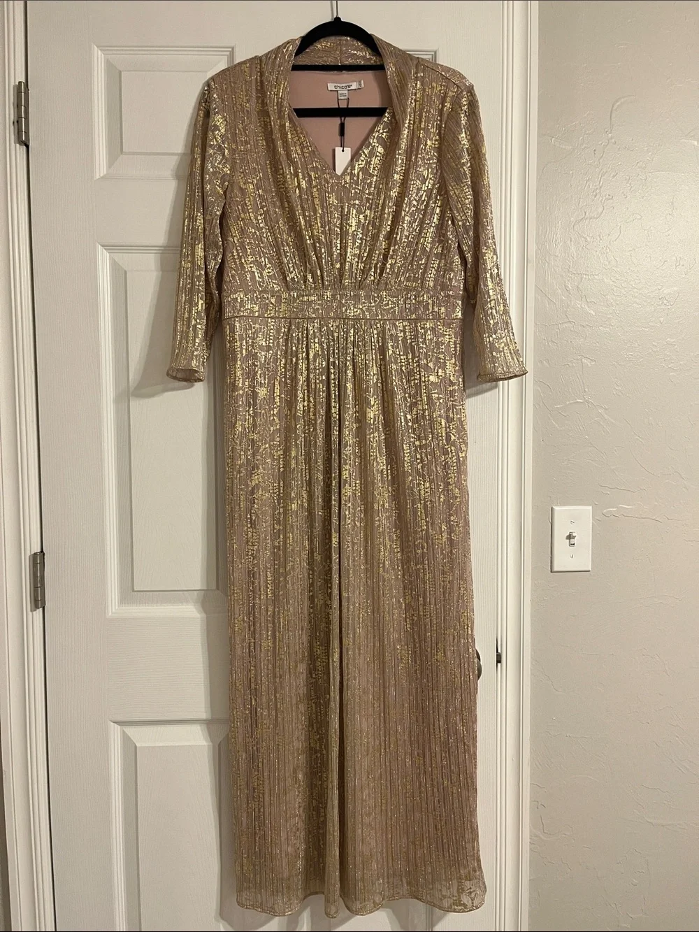 Chico’s Metallic Pleated Maxi Dress